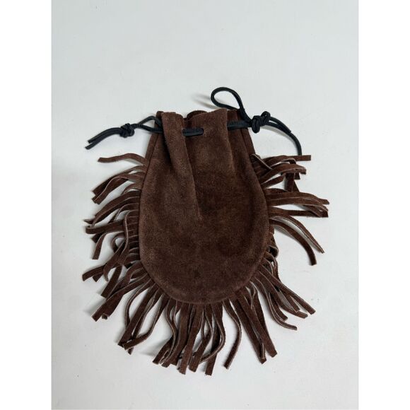 Indian Leather Fringed Tobacco Medicine Pouch Bag Drawstring Hippie Boho 5”x7,5”